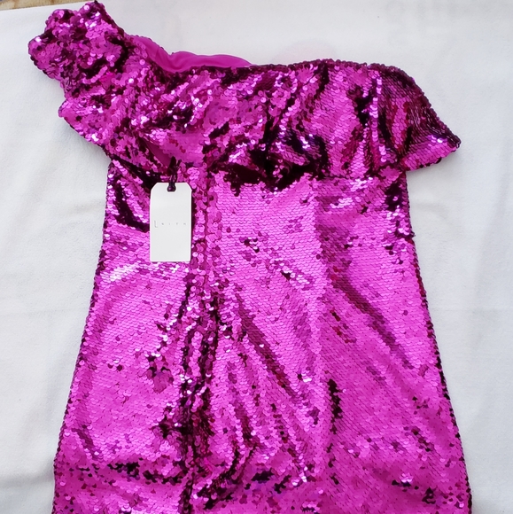 Leith Womens Pink Purple Sequin One Shoulder Dress - Picture 5 of 9